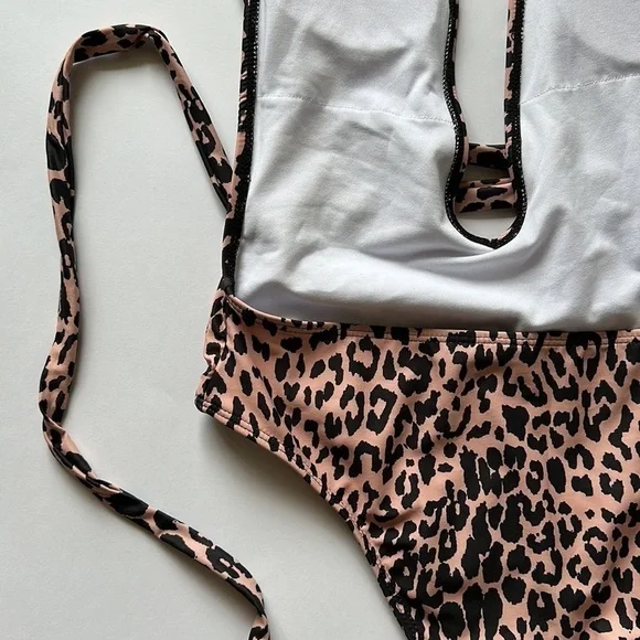Animal Print Backless Plunging Neckline One Piece Swimsuit - Picture 3 of 5